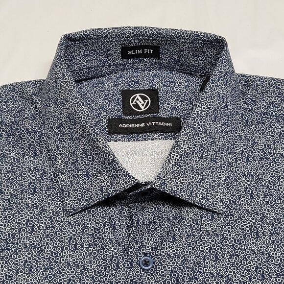 Adrienne Vittadini Mens Dress Shirt L 16.5 32/33 Slim Fit Geometric Button Up - Picture 1 of 16